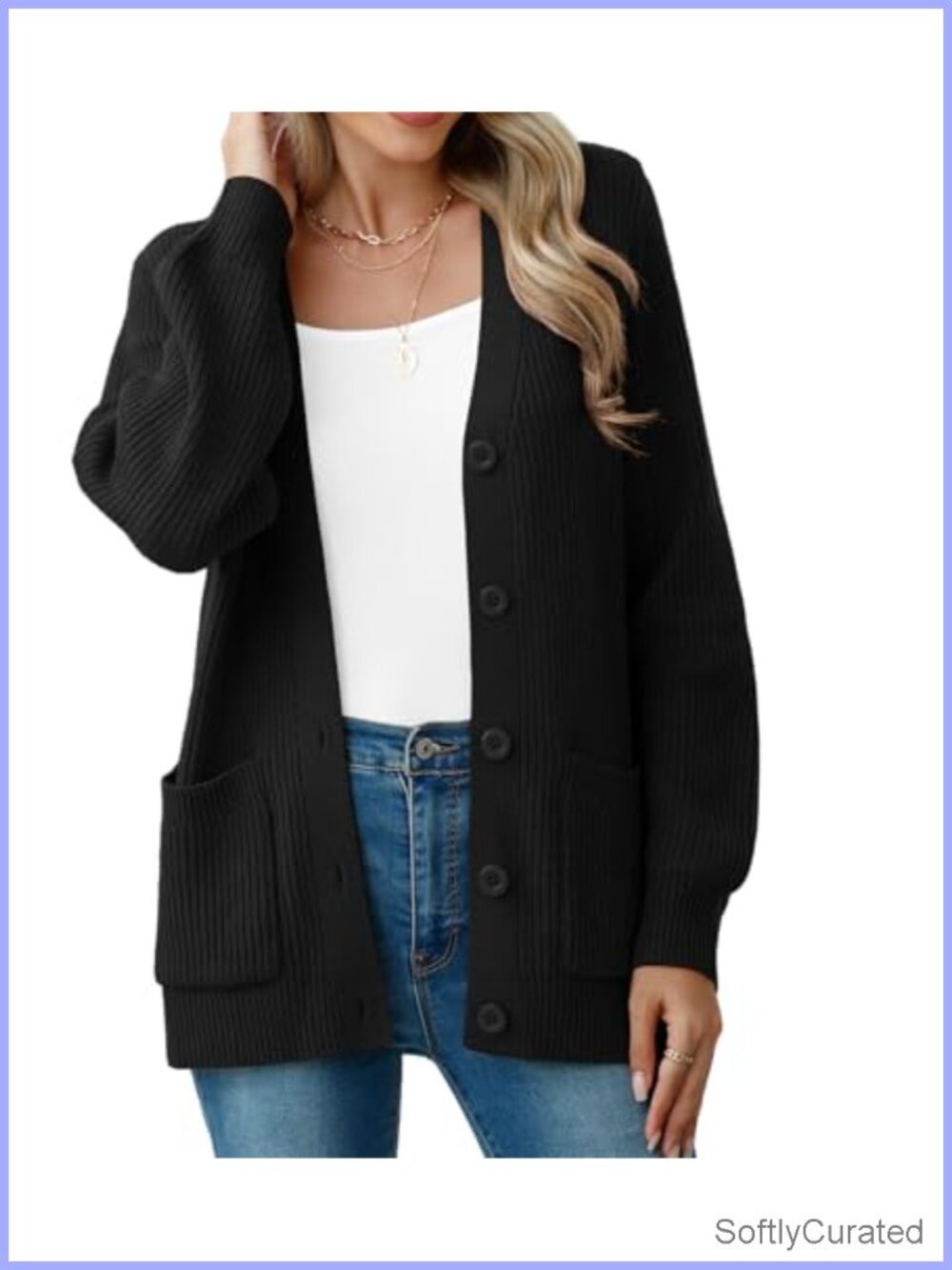 Chunky Knit Cardigan Sweater Long Sleeve V Neck Button Up with Pockets